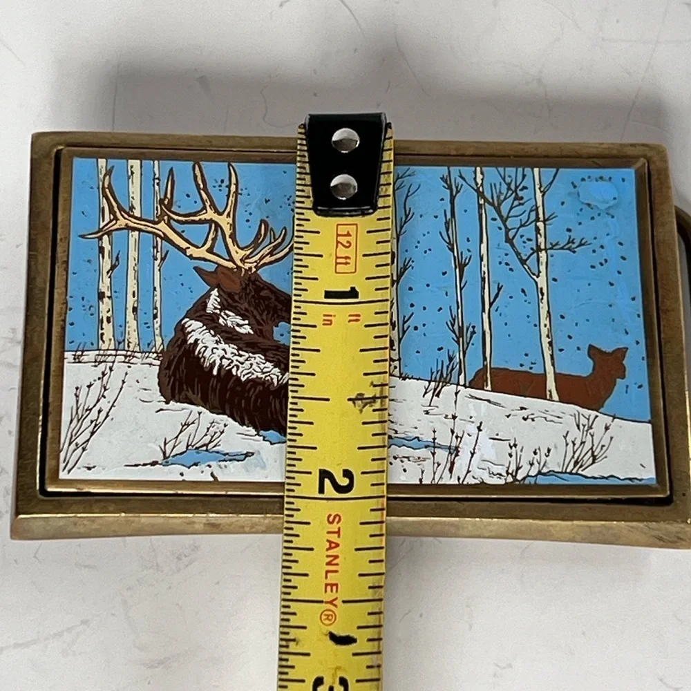 Vintage NAP, Inc Brass Belt Buckle Elk Deer Hunting Western 1980s